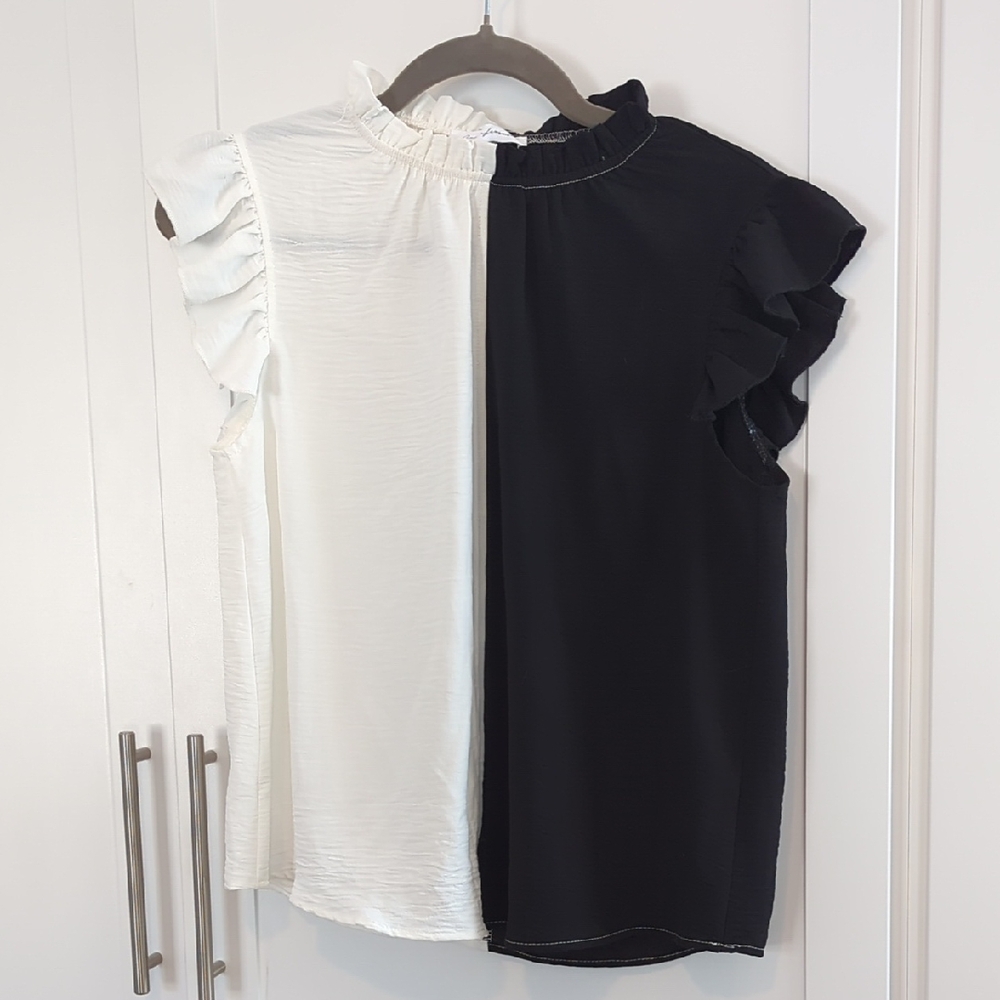 Chic Two-Tone Ruffle Sleeve Blouse